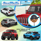 Coolballs Cool Dude Black Cap Car Antenna Topper - Thin Antenna Fit