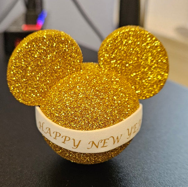 *Last One* Mickey Mouse Gold Glitter Sparkles Happy New Year Car Antenna Topper / Mirror Dangler / Cute Dashboard Buddy