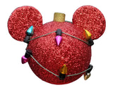 *Last One* Mickey Christmas Ornament w/ Red Glitter & Christmas Lights Antenna Topper / Cute Dashboard Accessory