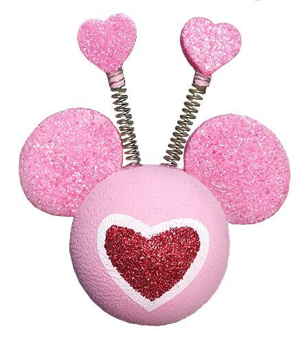 Pink Mickey Red Glitter Heart w/ Antenna Springs Antenna Topper / Mirror Dangler / Dashboard Accessory