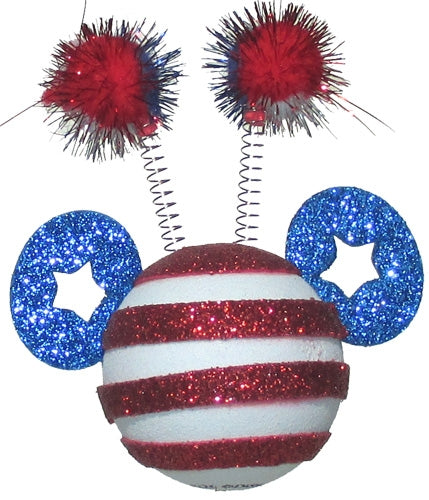 Disney USA Patriotic Stars & Stripes Glitter Fireworks Springs Car Antenna Topper / Auto Dashboard Buddy