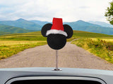 Mickey Santa w/ Red Hat Car Antenna Topper / Mirror Dangler / Dashboard Decor (Plain Black)