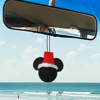 Mickey Santa w/ Red Hat Car Antenna Topper / Mirror Dangler / Dashboard Decor (Plain Black)